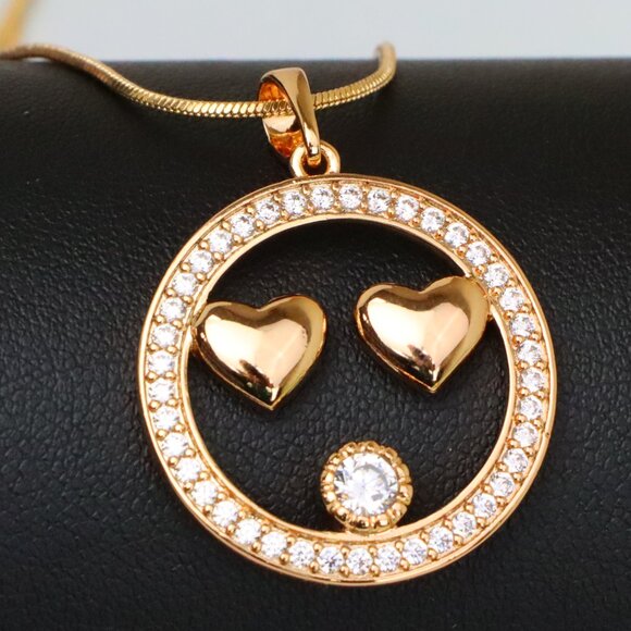 "Smiley Face Pendant with Heart Eyes in Rose Gold Finish, XPPT1829 - Picture 1 of 13